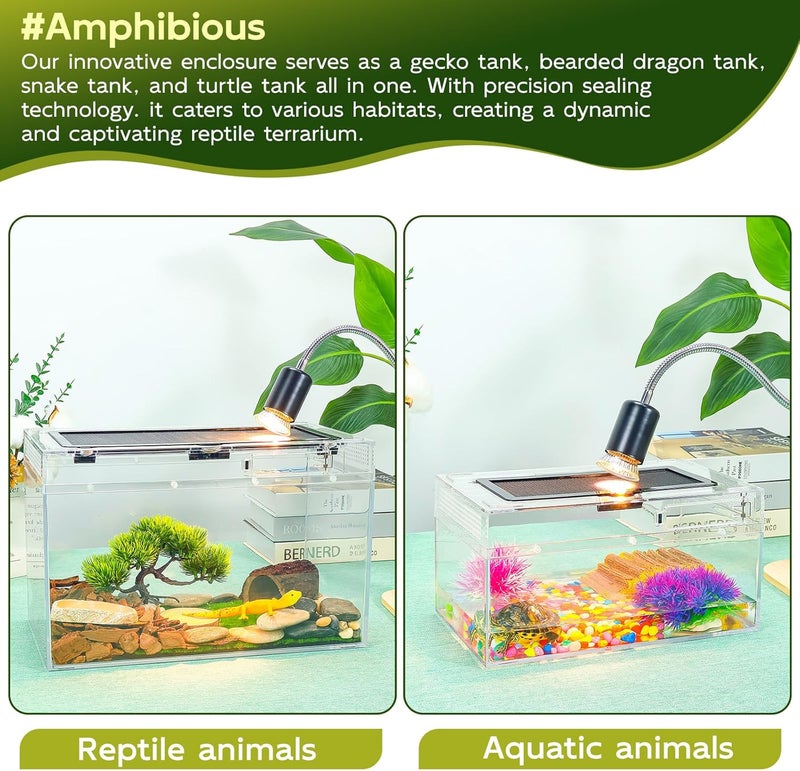 BINANO 12.5''×6''×7'' Reptile Tank Kit with Heat Lamp, Spray Bottle, Shovel, Tweezers, Food Bowl, Hideout -Perfect for Geckos, Snakes, Lizards, Turtles, Jumping Spider,Milk Frog,Hermit Crabs - Image 3